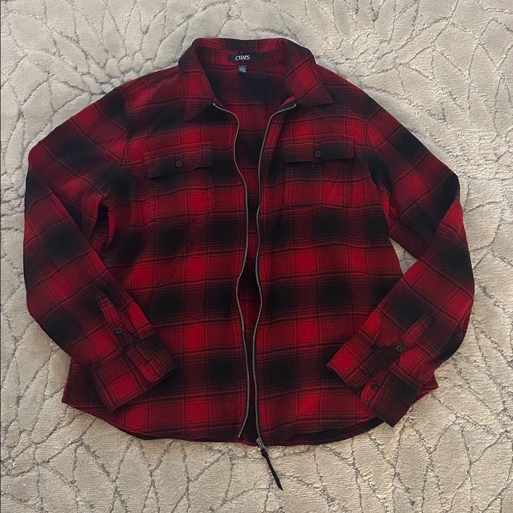 Chaps Women's Red and Black Checkered Utility Jacket M-L